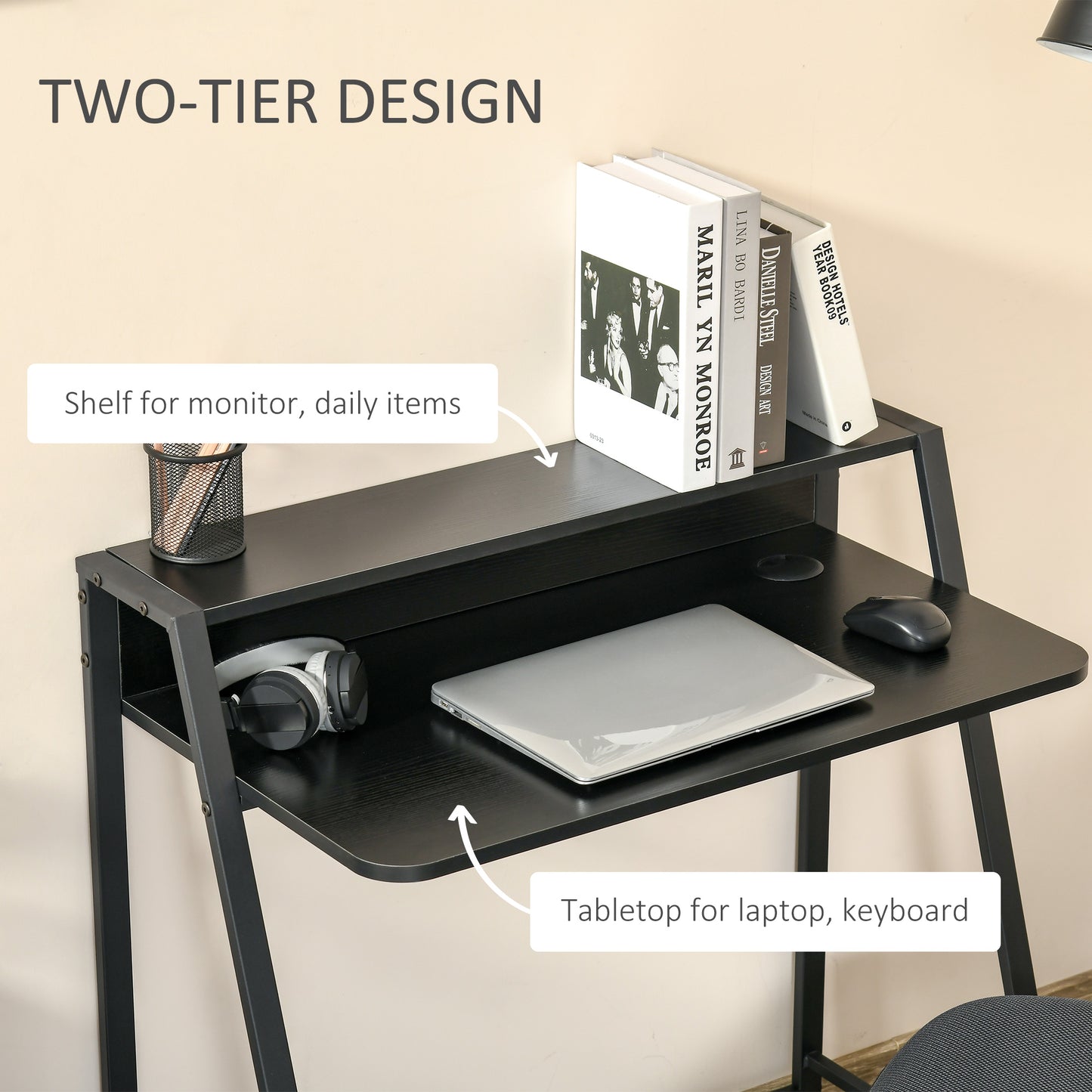 Writing Desk Computer Table Home Office PC Laptop Workstation Storage Shelf 84L X 45W Cm Black