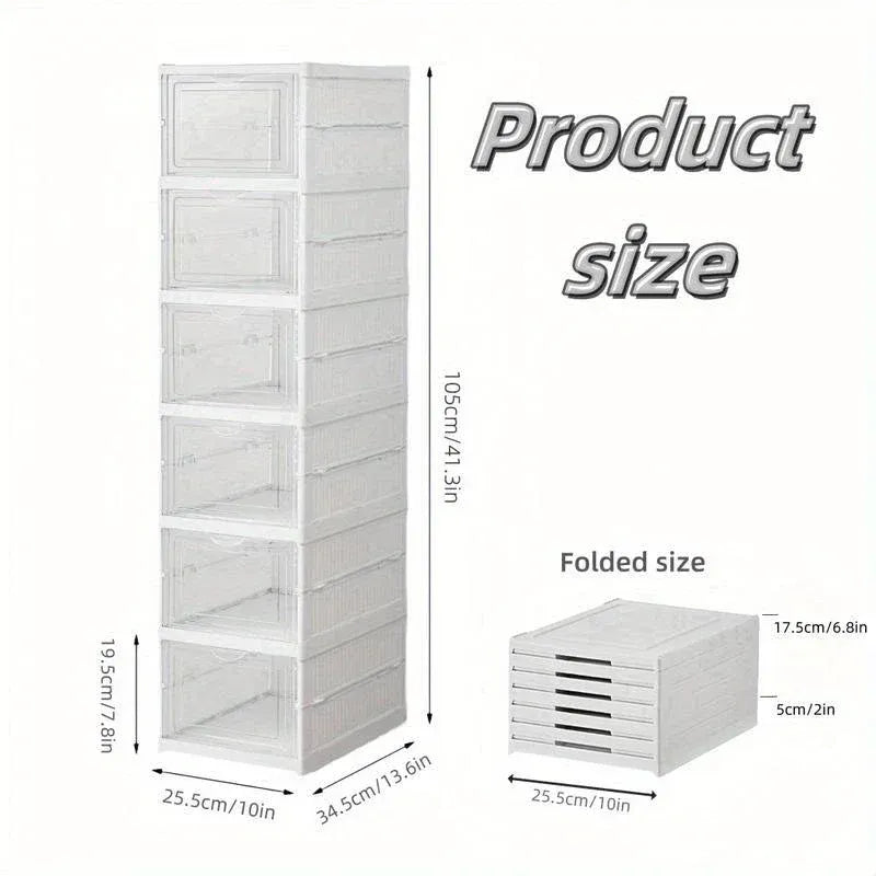 6 Layers Shoes Storage Box Transparent Sneaker Shoes Box Foldable Dustproof Cabinet Shoe Organizers Space Saving Rack Shelf