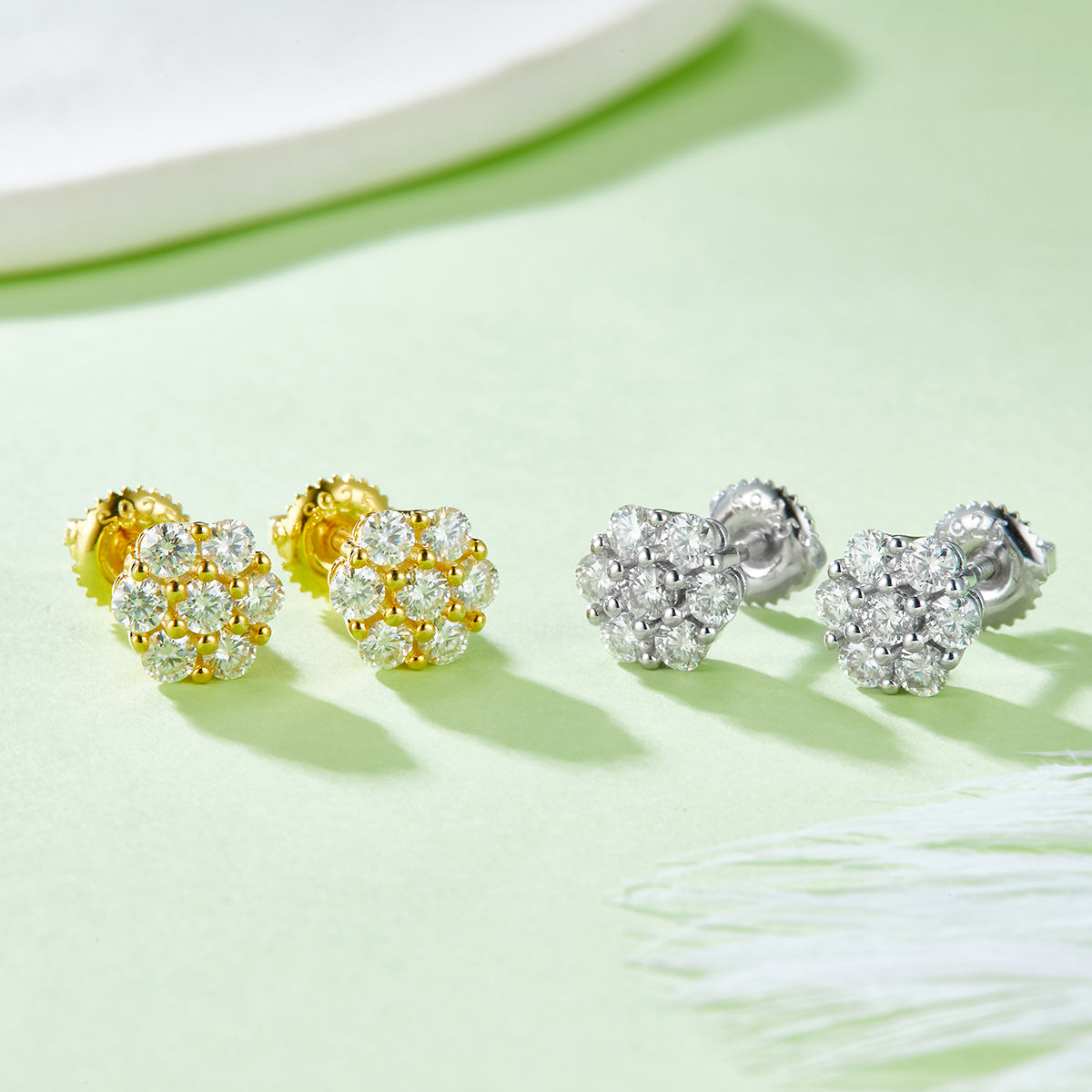 S925 Sterling Silver 14pcs D Color VVS1 Moissanite Cluster Stud Earrings 1.5g Screw Back Hypoallergenic GRA Certified Gift Box