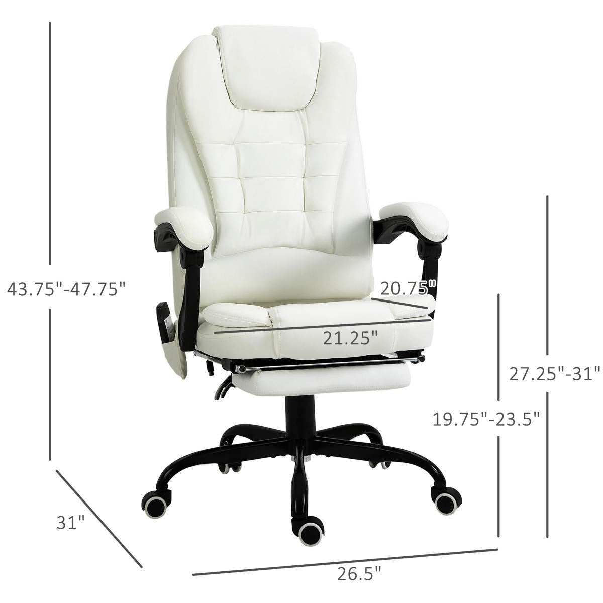 7-Point Vibrating Massage Office Chair High Back Executive Recliner With Lumbar Support, Footrest, Reclining Back, Adjustable Height, White