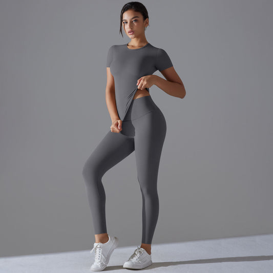 Women's Solid Color Quick-drying Yoga Clothes Short-sleeved Trousers Sports Suit