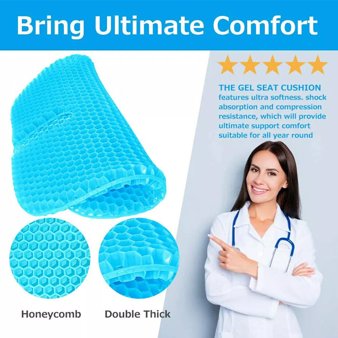 Cooling Honeycomb Breathable Gel Seat Cushion Double Thick Egg Sitting Pad Mat UK
