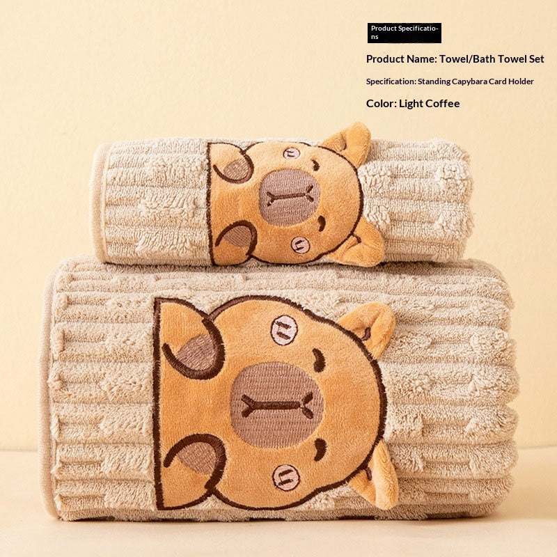 Towel And Bath Towel Set For Home Use Featuring Cartoon Designs And Soft Coral Fleece