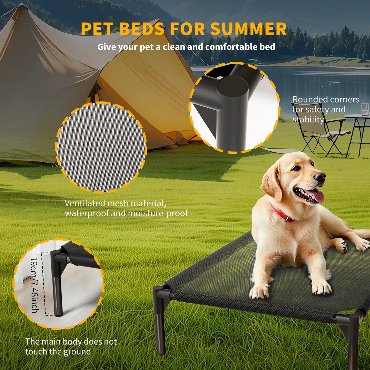 Elevated Breathable Mesh Pet Bed, Indoor Or Outdoor Use, Sizes For Small To XL Pets