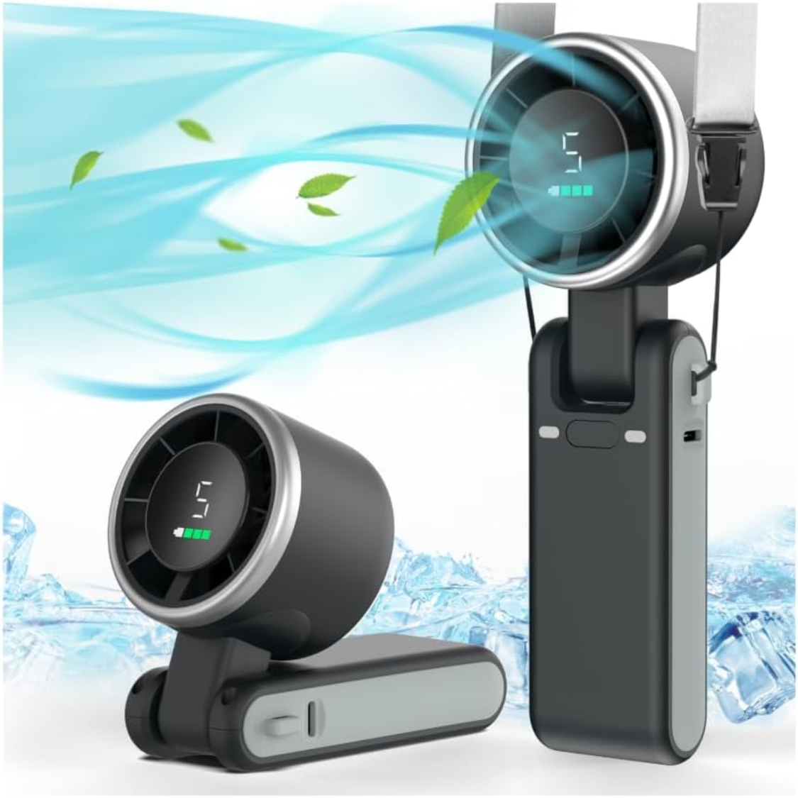 Portable Handheld Turbo Fan, USB-C Rechargeable, 5-Speed Cooling Fan, 12H Runtime, 3-in-1, Black