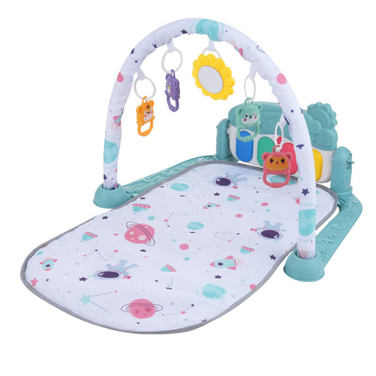 Baby Play Mat With Piano Keyboard &amp; Deatchable Hanging Toys, Kick And Play Musical Activity Gym, Tummy Time Crawling Mat For Infants 0-12 Months, 4 Colorful Hanging Toys And Sun Flower Mirror