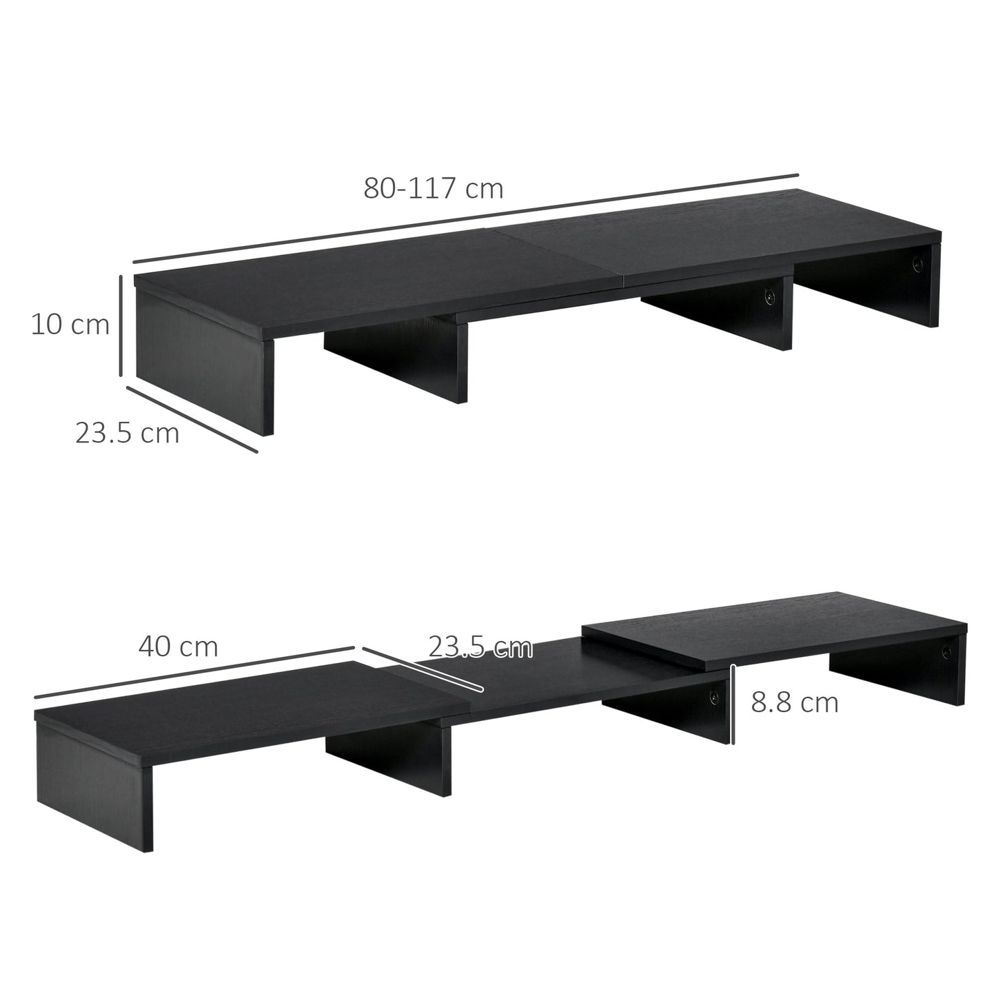 Vinsetto Dual Monitor Stand Riser With Adjustable Length And Angle, Screen Riser For Laptop, Computer, PC, Printer, TV, Black