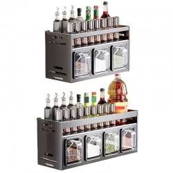 2 Tiers Wall-mounted  Countertop Spice Rack Jars Shelves Stand Kitchen Organiser-4-Grids