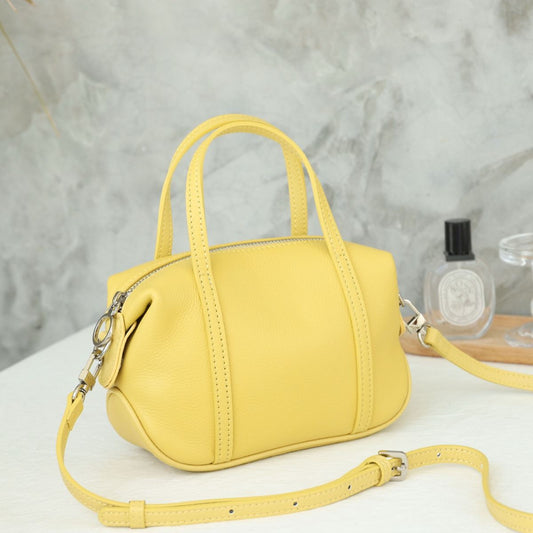 Top-grain Leather Textured Small Square Bag For Women, New Korean-style Trendy Shoulder Boston Bag With Crossbody And Hand-carry Options