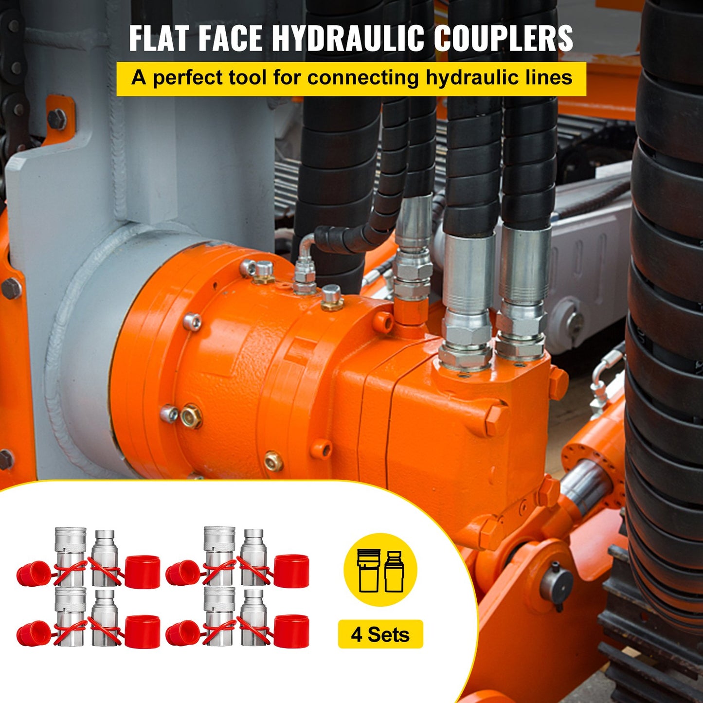 Hydraulic Coupler 1/2 Body With 1/2" NPT Thread 27.6 MPa Hydraulic Quick Connect 4 Pairs Hydraulic Coupling Quick Connect 45.5 L/min Hydraulic Quick Coupler