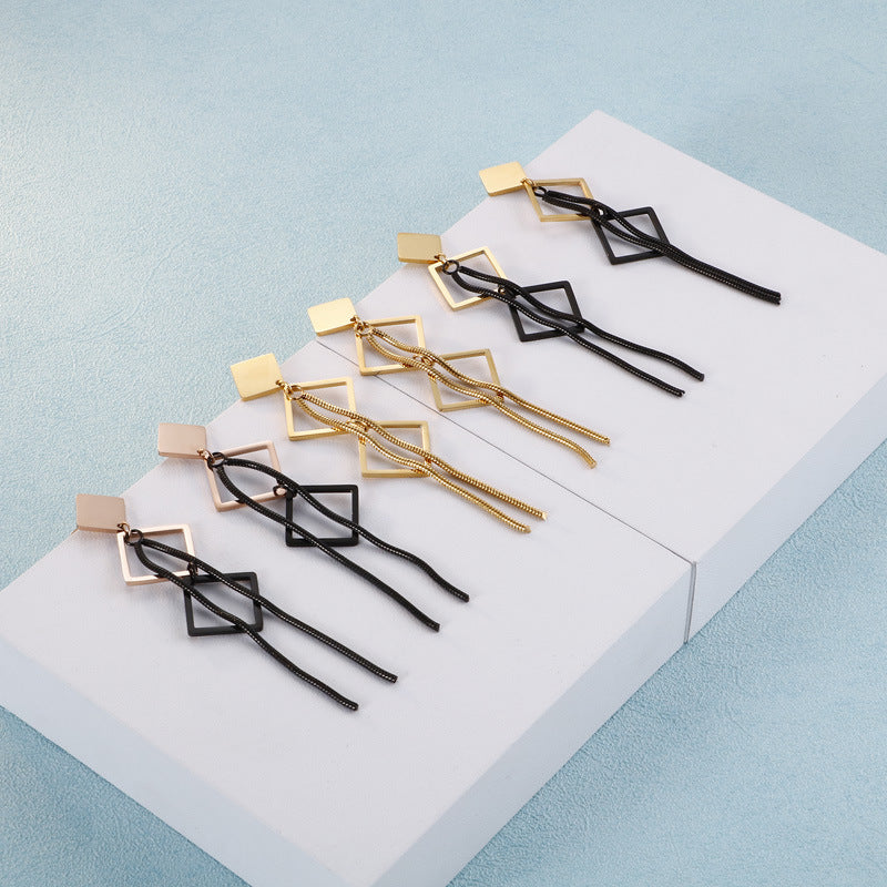 Korean-style Fashionable And Elegant Geometric Titanium Steel Earrings For Women