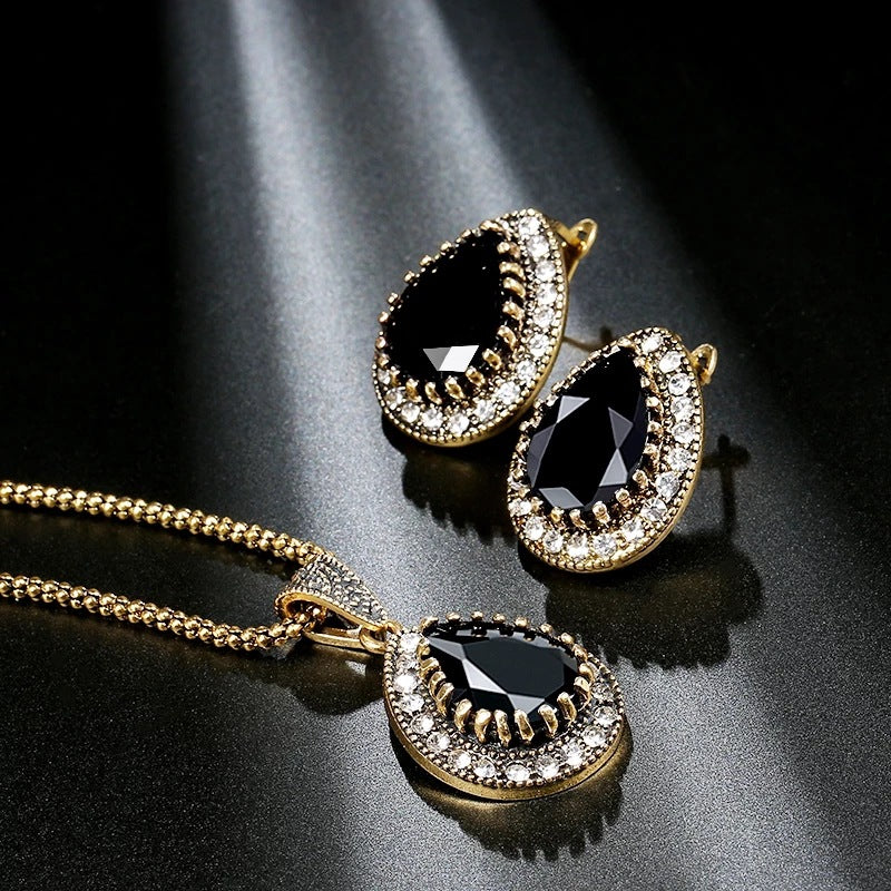 European And American Retro Jewelry Set Water Drop Modeling Accessories Necklace Ring Earrings Evening Decoration AliExpress Boutique