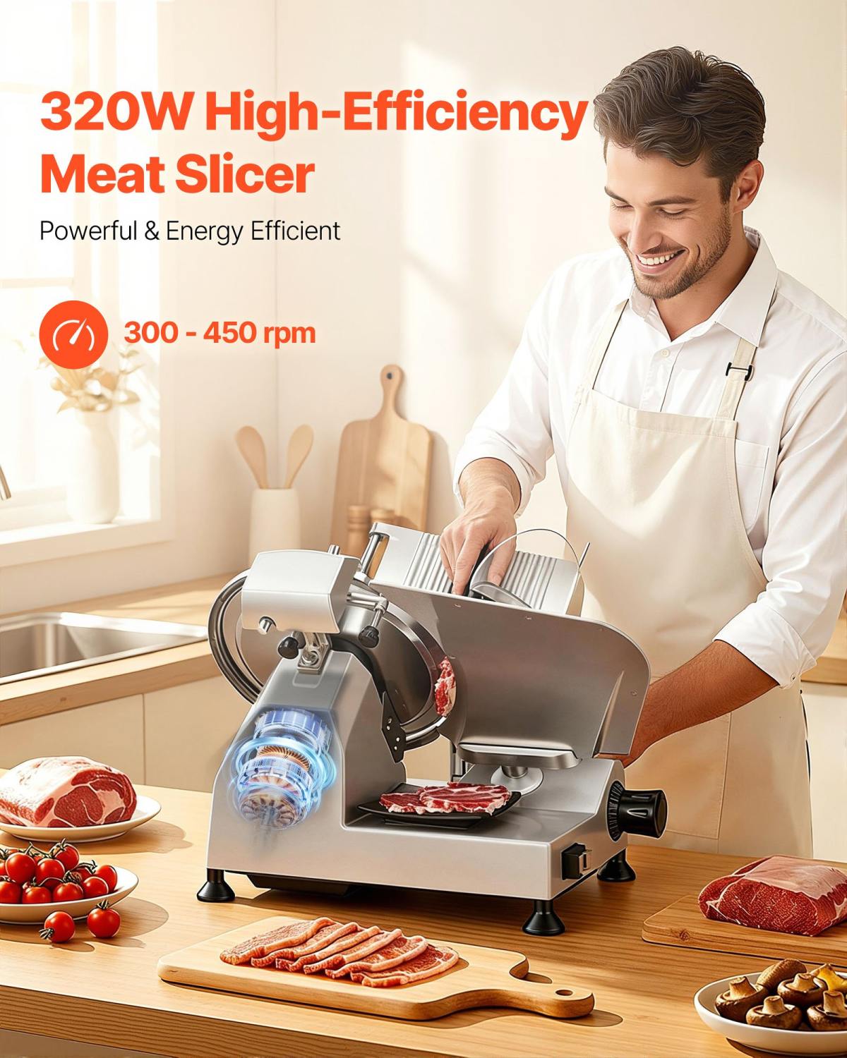 Commercial Meat Slicer, 320W Electric Deli Food Slicer With 12" Carbon Steel Blade, Built-In Sharpener & 0-0.6" Adjustable Thickness For Frozen Meat, Ham, Baguett, Steak, UL Approved