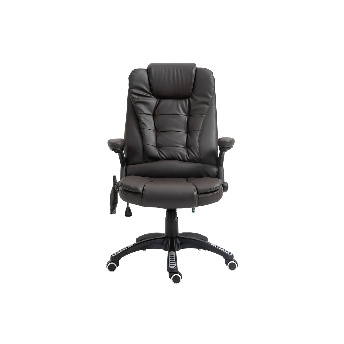 6-Point Massage Office Chair With Seat Heated For Home Office, PU Leather High Back Executive Desk Chair With Adjustable Height And 360° Swivel For Work Study, Brown