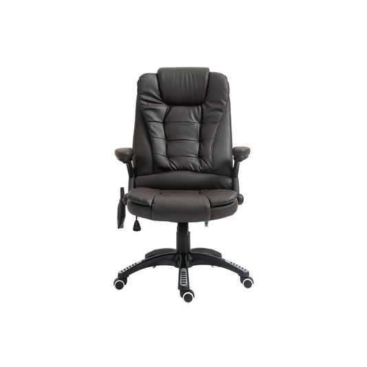 6-Point Massage Office Chair With Seat Heated For Home Office, PU Leather High Back Executive Desk Chair With Adjustable Height And 360° Swivel For Work Study, Brown