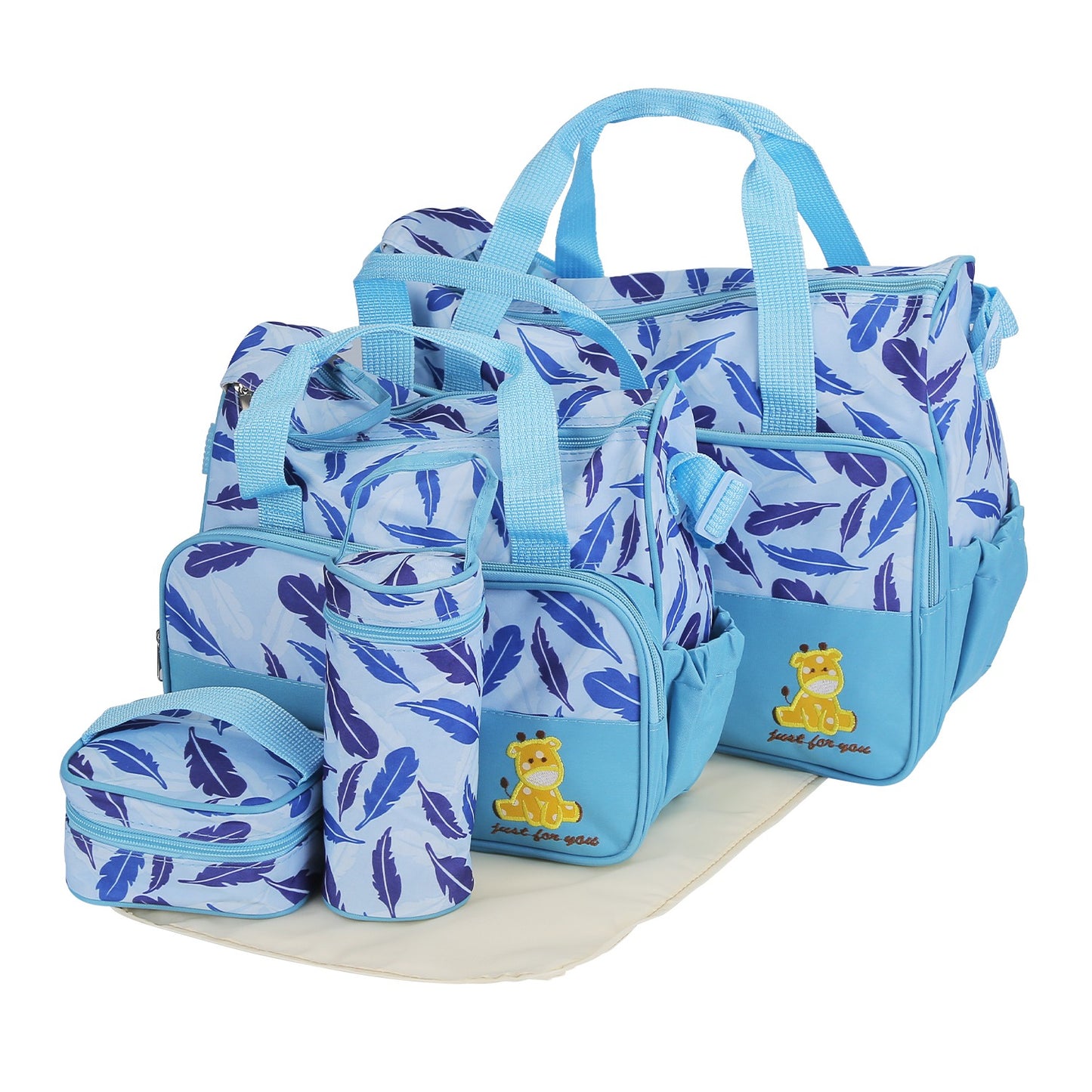 5Pcs Baby Nappy Diaper Bags Set For Picnic Mummy Diaper Handbags With Diaper Pad Food Bag Bottle Bag Travel Tote Bags For Mom Dad