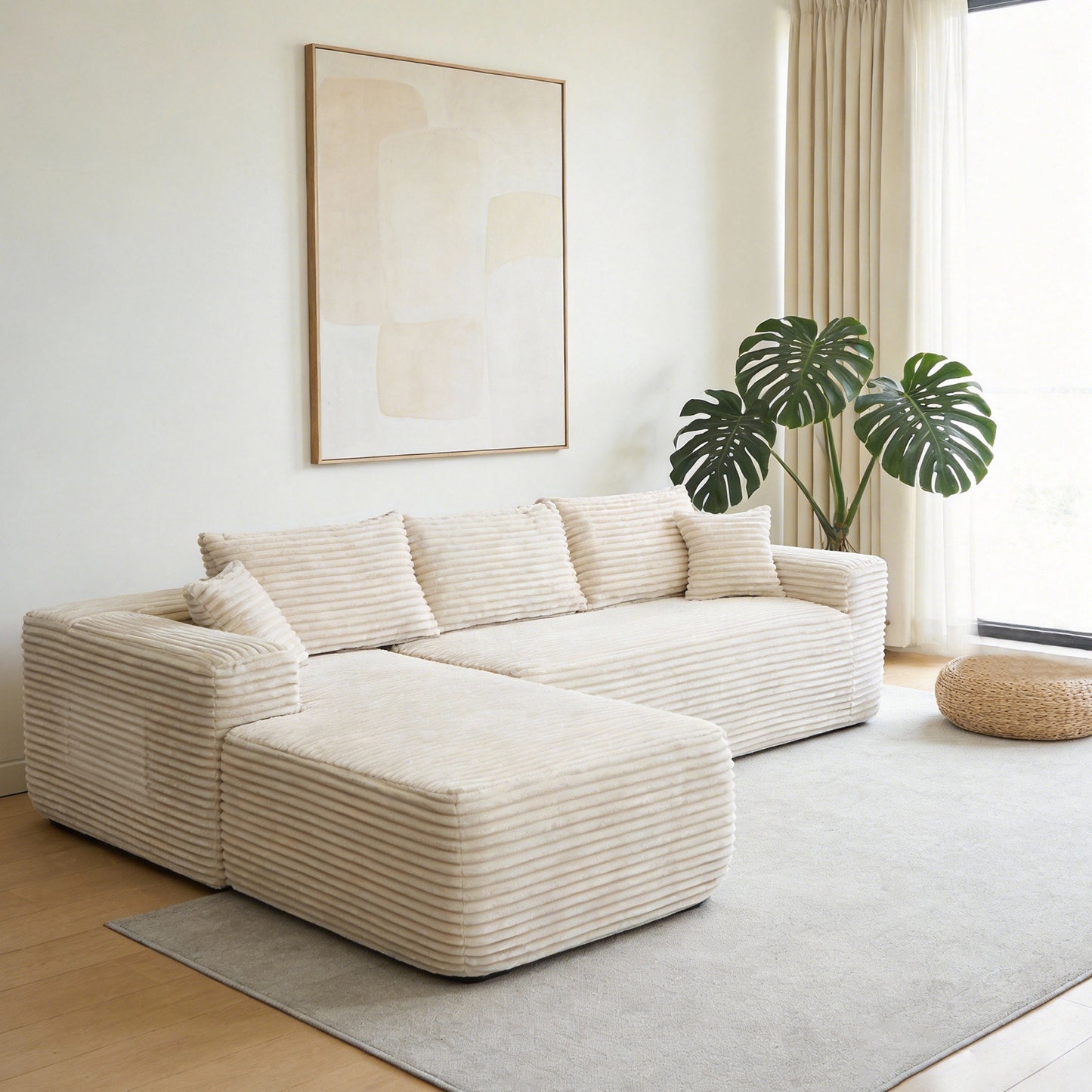 YM3116250005811& YM3116250006111 Combination Products Are Not Sold Sep-L Shape Modular Sectional Couch Spacious Comfortable 2 Seater Sofa With Pillows For Living Room Office No Assembly Required Beig