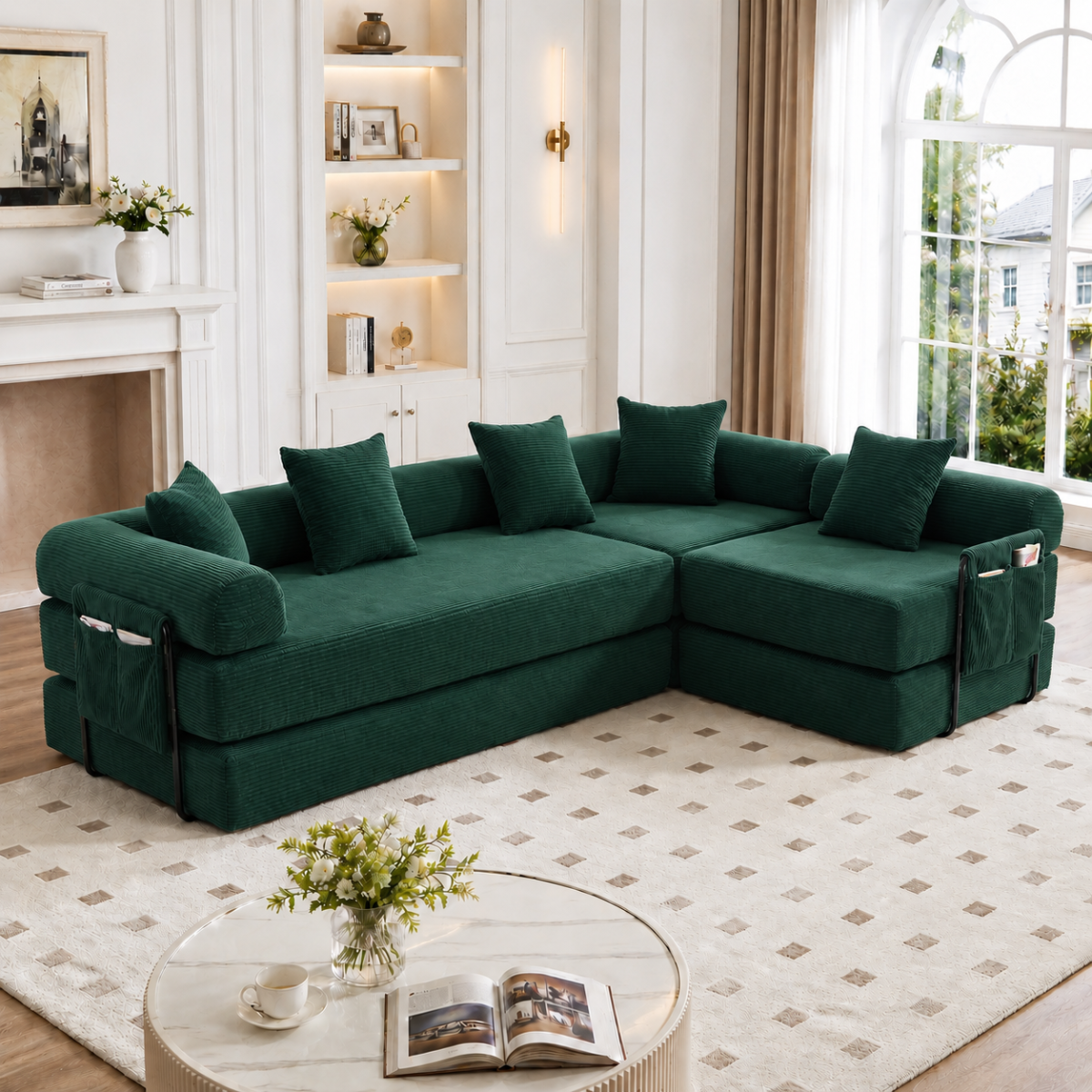Cosy Family Sofa With Storage Space & Modular Function  Vacuum-packed For Effortless Assembly, Freely Combinable Modules And Pet-friendly. Perfect For Relaxing Moments. Emerald Green