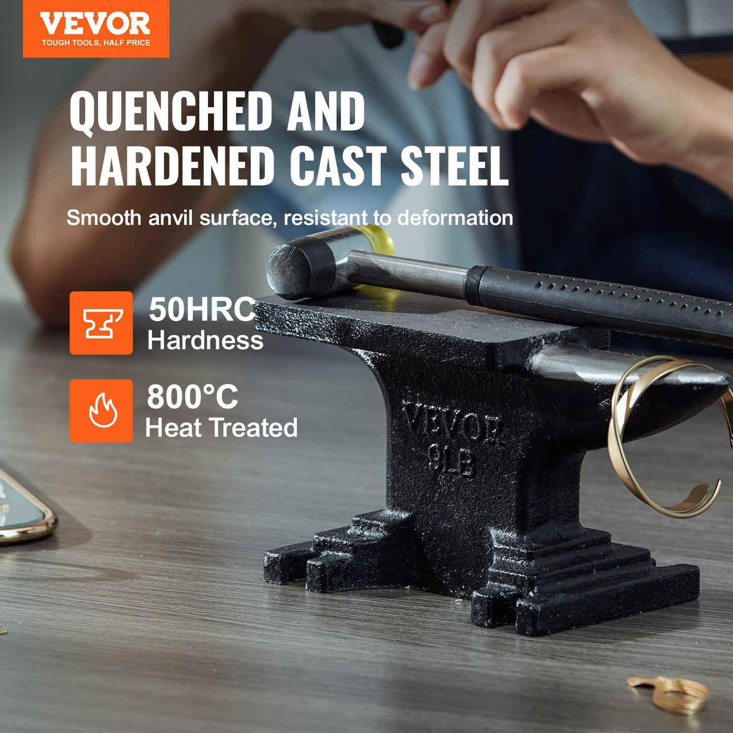 Single Horn Anvil, High Hardness Rugged Round Horn Anvil Blacksmith,8.8Lbs Cast Steel Anvil,Compact Design And Stable Base, Forge Tools And Equipment, Metalsmith Tool For Bending And Shaping