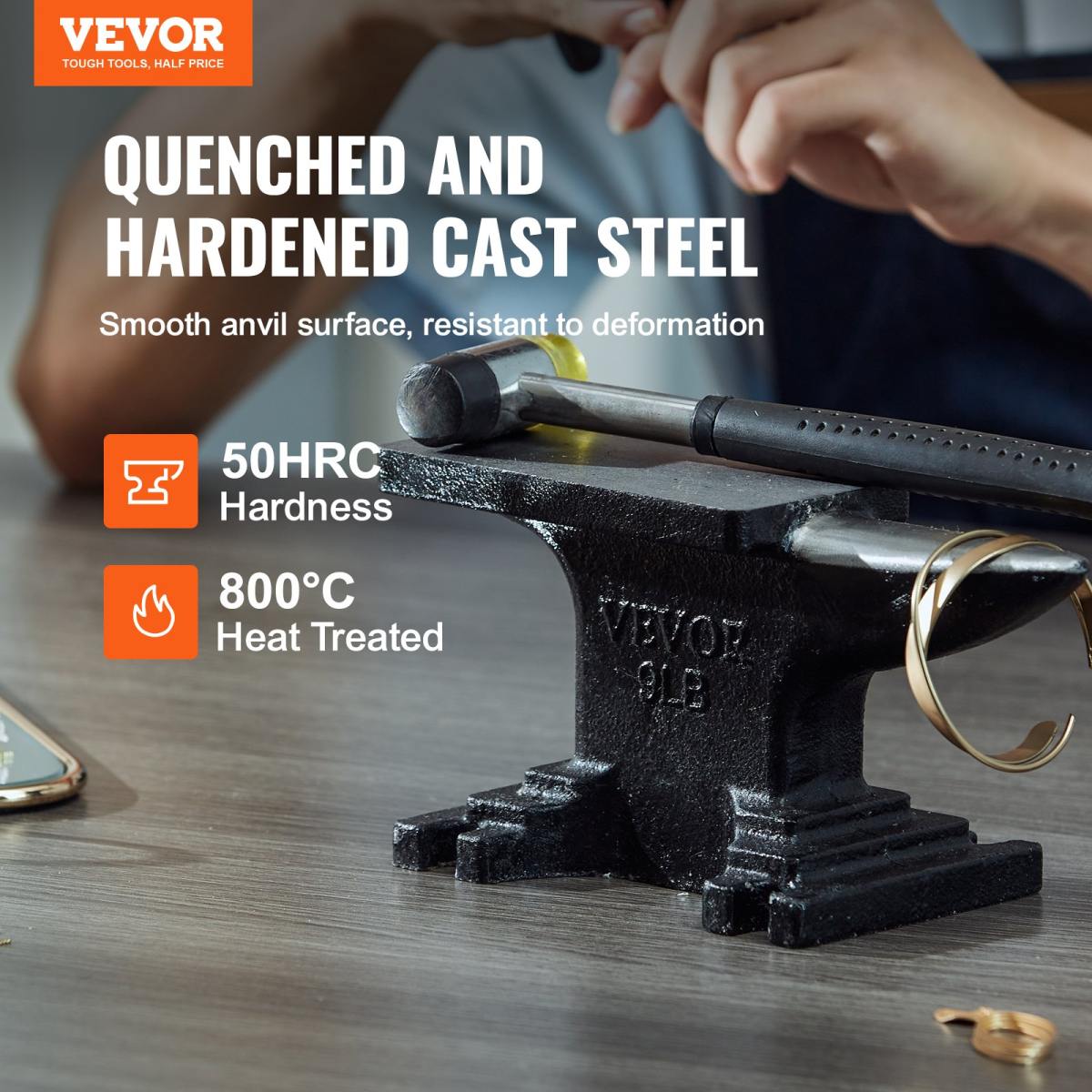 Single Horn Anvil, High Hardness Rugged Round Horn Anvil Blacksmith,8.8Lbs Cast Steel Anvil,Compact Design And Stable Base, Forge Tools And Equipment, Metalsmith Tool For Bending And Shaping