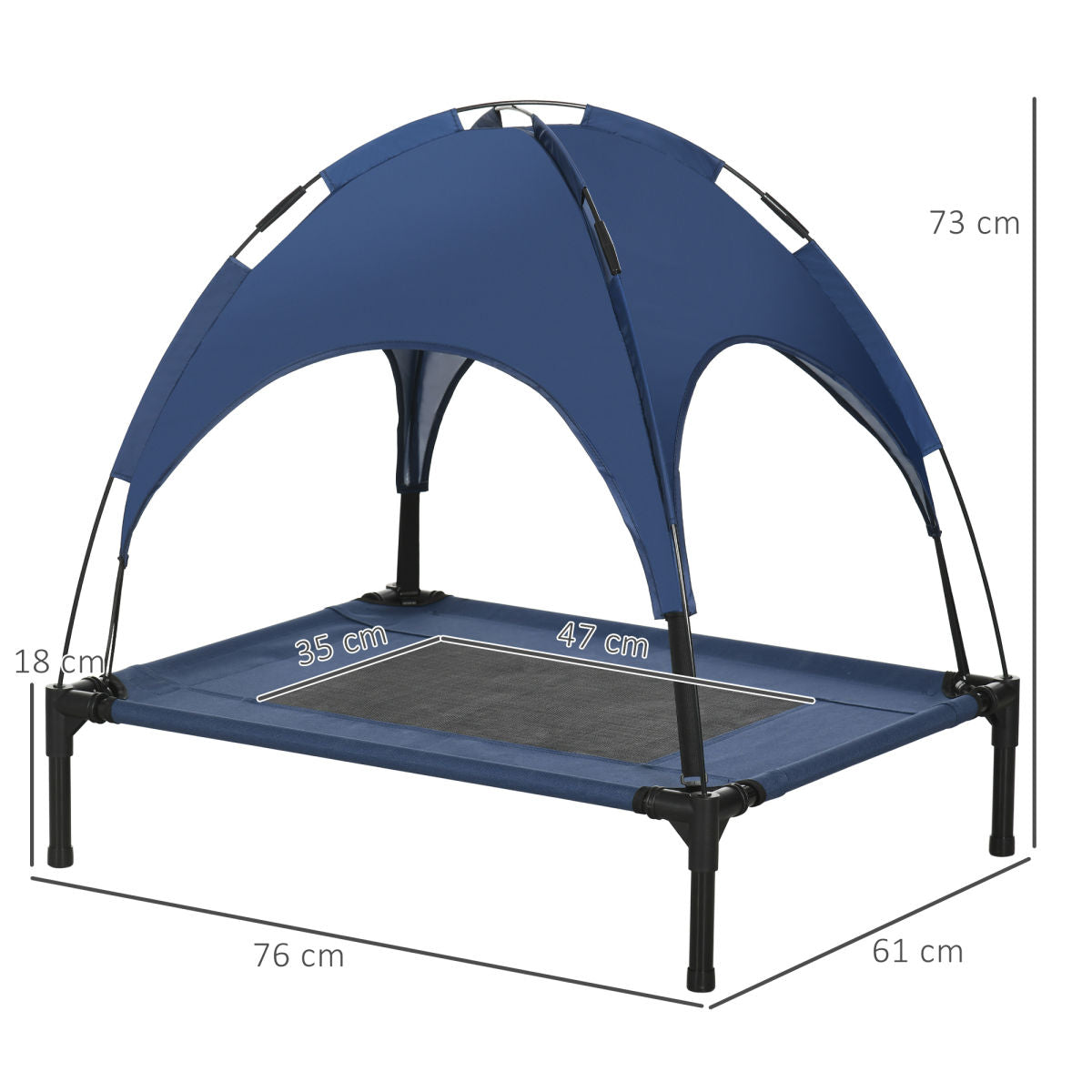 PawHut Raised Dog Bed Waterproof Elevated Pet Cot With Breathable Mesh UV Protection Canopy Blue, For Medium Dogs, 76 X 61 X 73cm