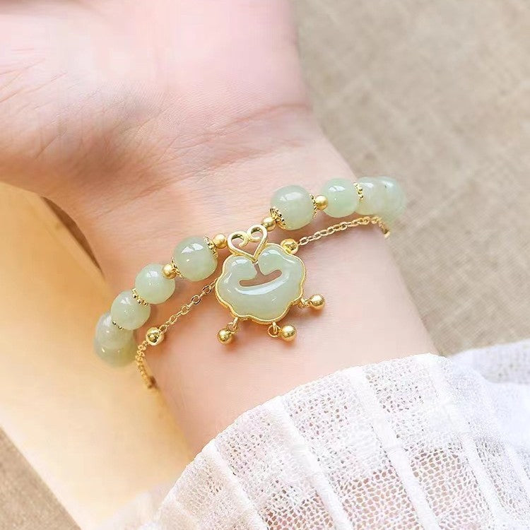 Hetian Jade Safety Lock Bracelet For Women, Suitable For Best Friends And Students, Versatile, Niche Design, High-End, Light Luxury, Vintage Style