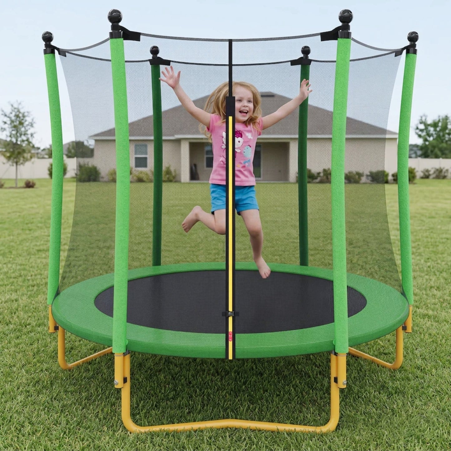 5.5 FT Kids Trampoline With Safety Net, Indoor Outdoor Toddler Trampoline With Enclosure, U-Shaped Stable Legs, Foam Padded Poles, Mini Trampoline For Kids,Green