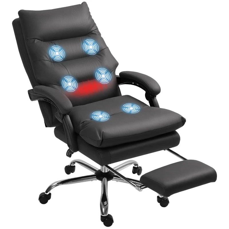 Vinsetto Massage Office Chair With Heat Function, Computer Desk Chair With Footrest Swivel Wheels, Black