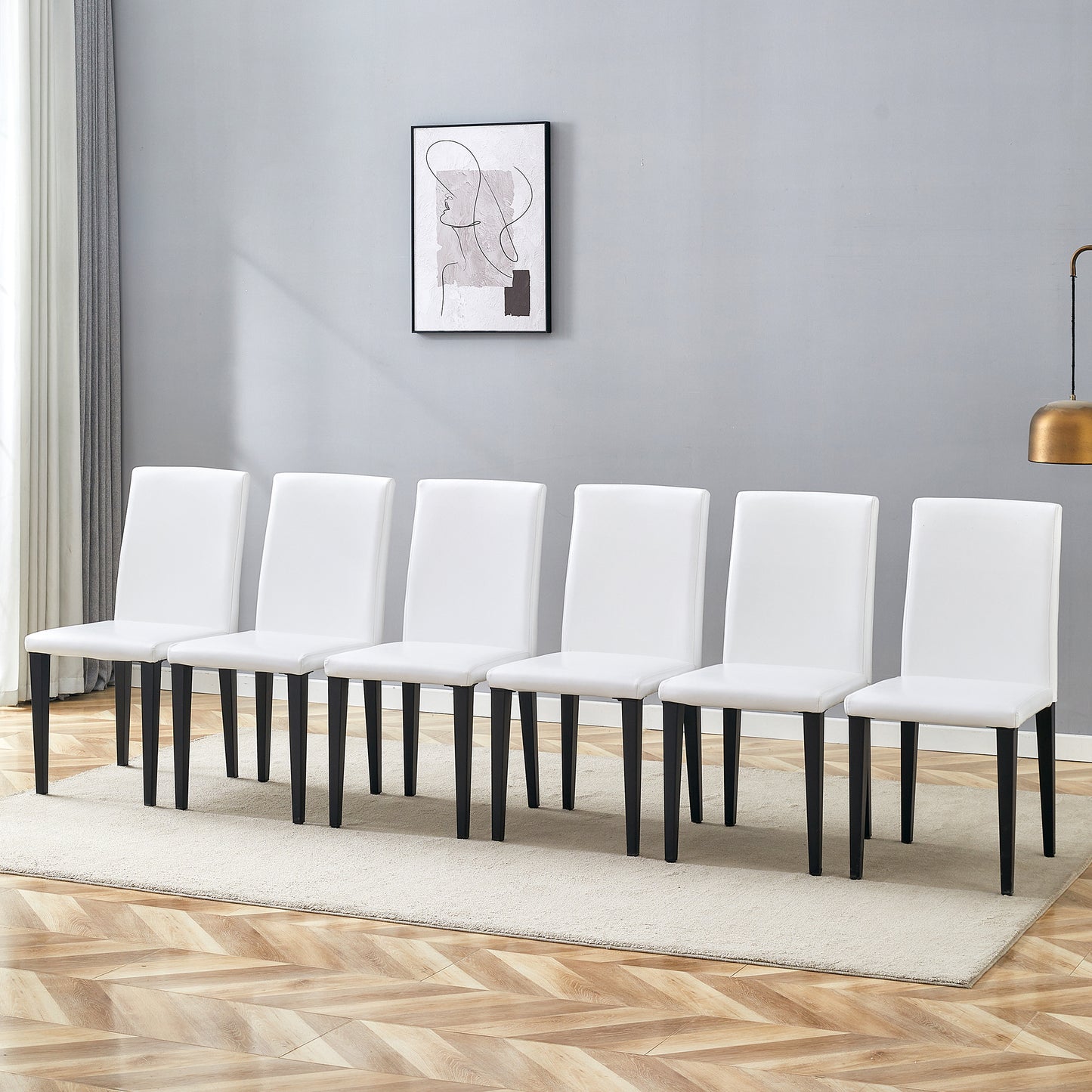 White PU Dining Chairs 35.4in High, 18.5  Ergonomic Backrest, 17 X16 InSponge Seat, Perfect For Dining Room, Home Office & Living Space, Stylish & Comfortable.Black Metal Leg.