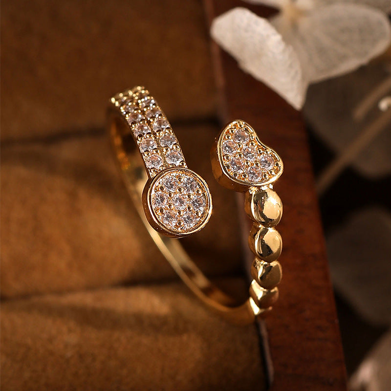 Hot Sale Copper Gold Plated Ring, Retro Light Luxury Zircon Adjustable Ring, Exquisite Fashion Jewelry For Women