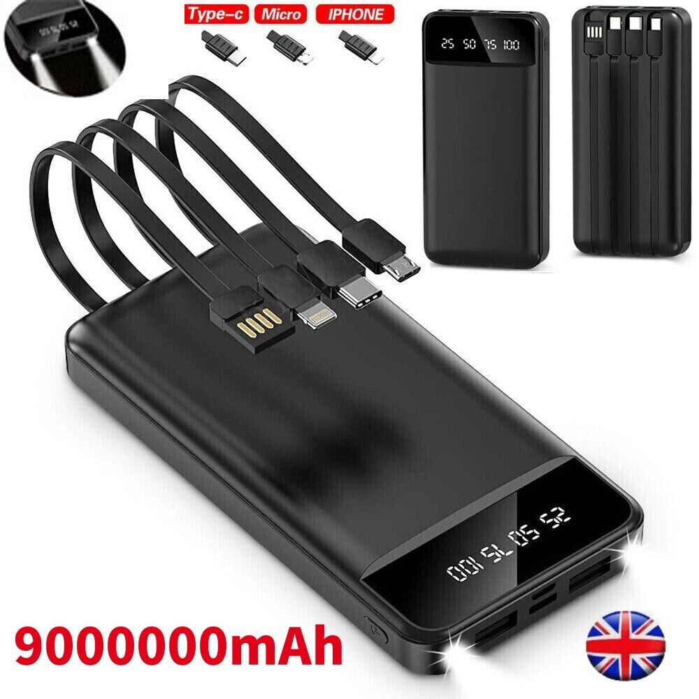 Power Bank Pack 10o00mAh Fast Charger 4 USB External Battery For Mobile Phone