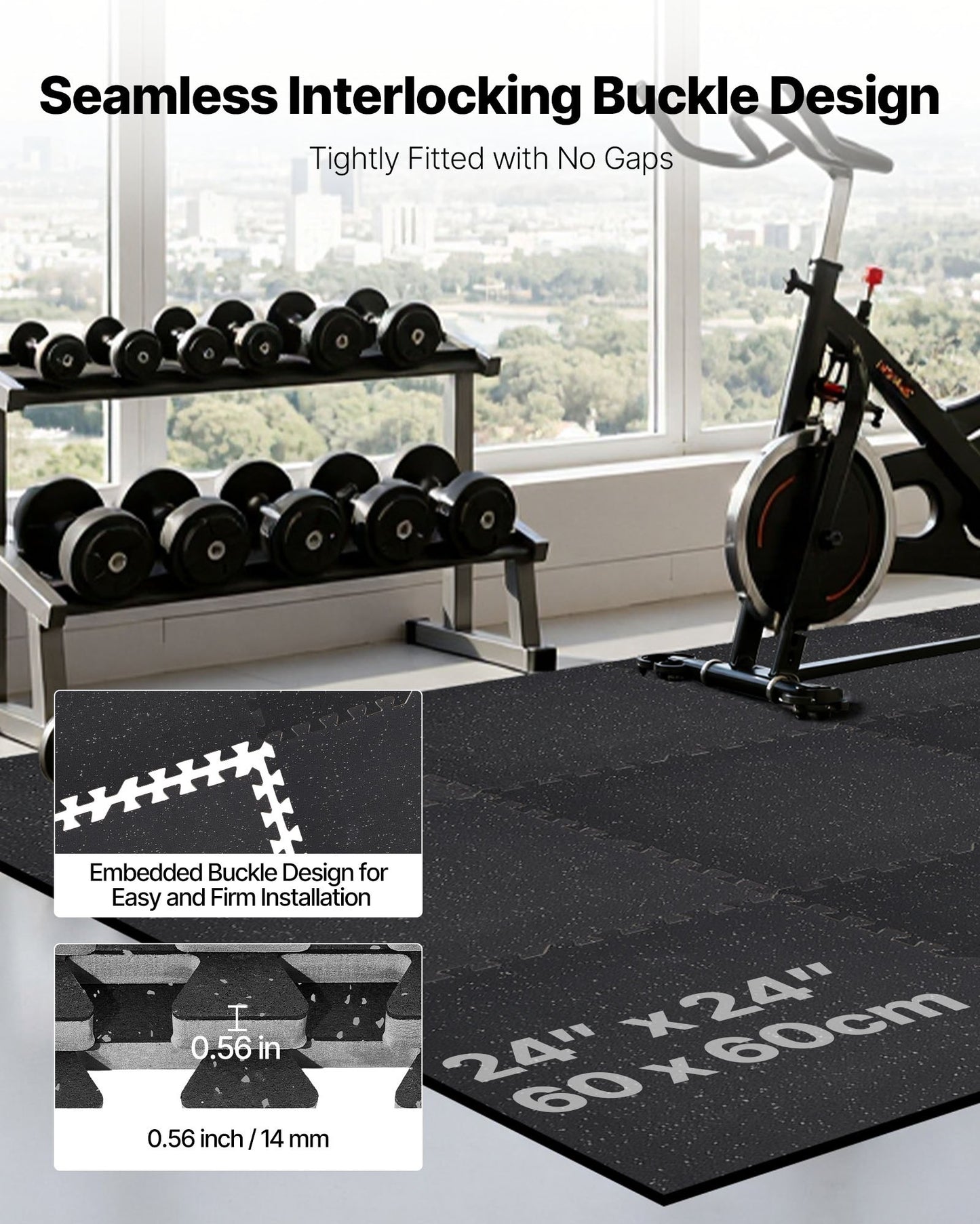 Puzzle Exercise Mat, 6 PCS Fitness Equipment Mats, 24 X 24 X 0.56 In, High-Density EVA Foam Mats Set, Interlocking Rubber Soft Tiles, Protective Floor Padding With Gray Dots For Home Gym Office