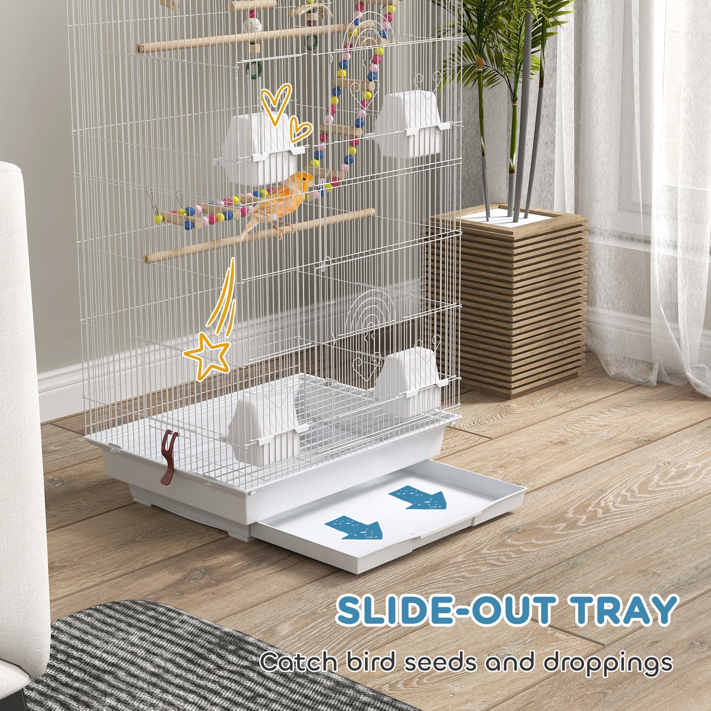 PawHut Bird Cage For Budgies, Finches, Canaries W Accessories, Toys, Tray, White