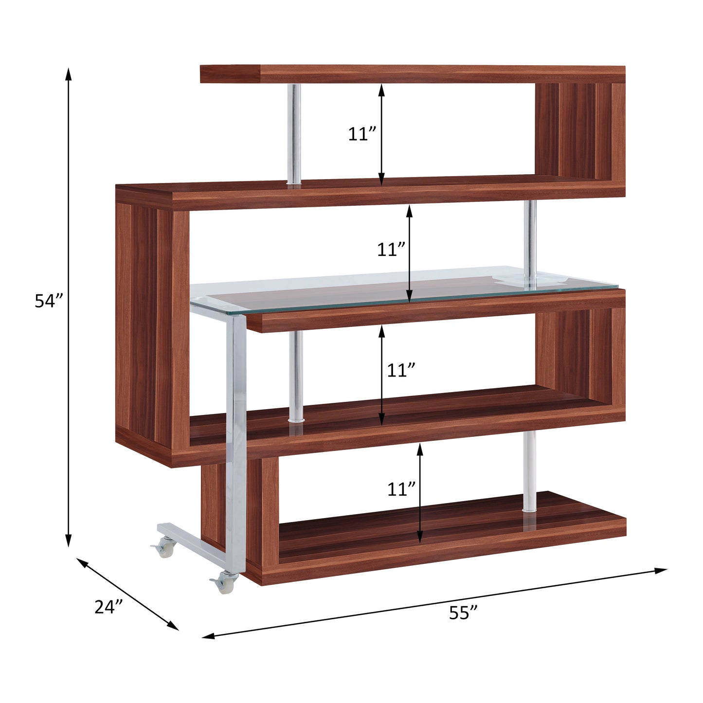 Buck II Clear Glass, Chrome High Gloss Finish Writing Desk With Shelf