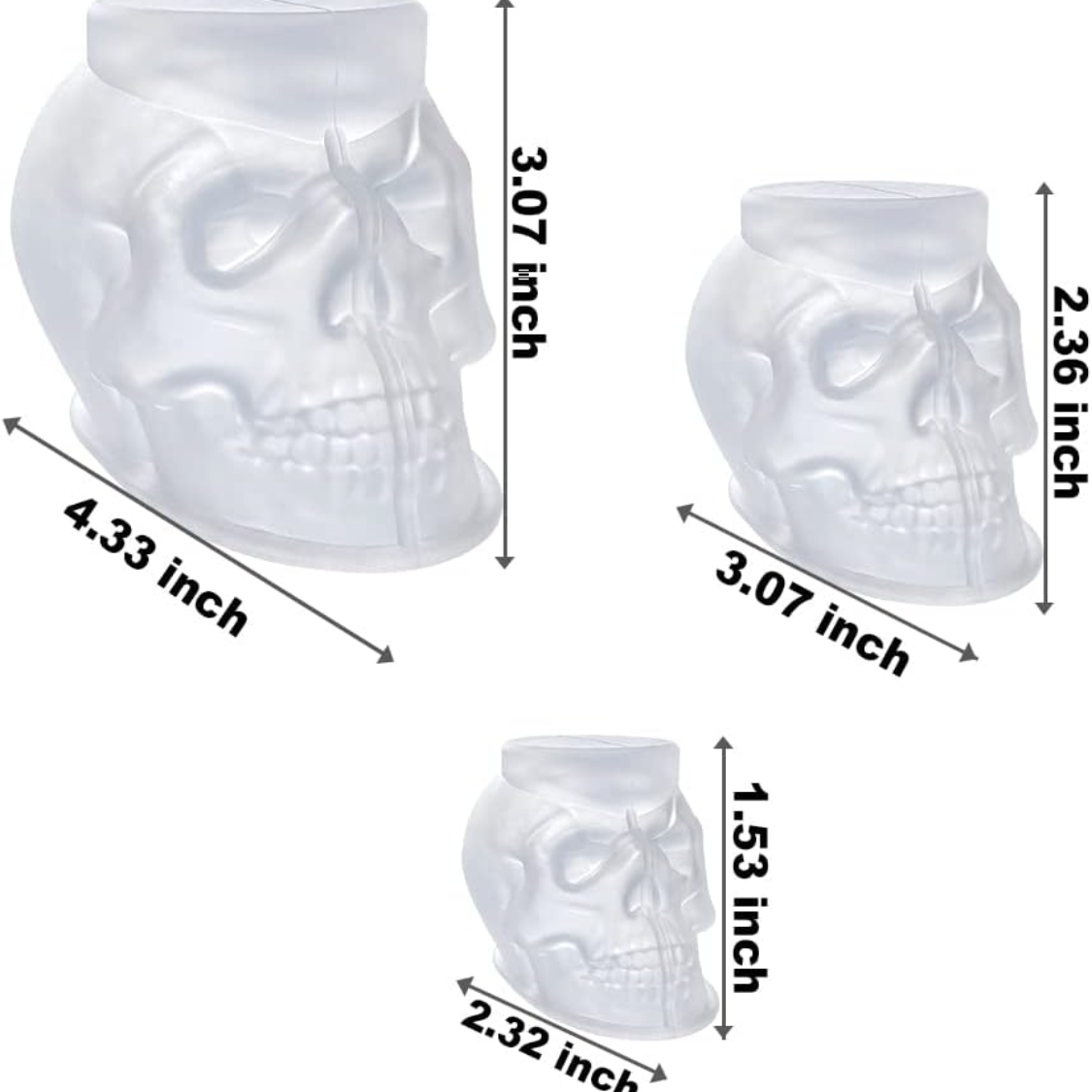 Set Of Large  Medium  Small 3D Skull Resin Molds Flexible Clear Silicone Skull Head Molds, Silicone Molds For Resin, Soap, Clay, Candle Wax Casting, Halloween Home Decoration