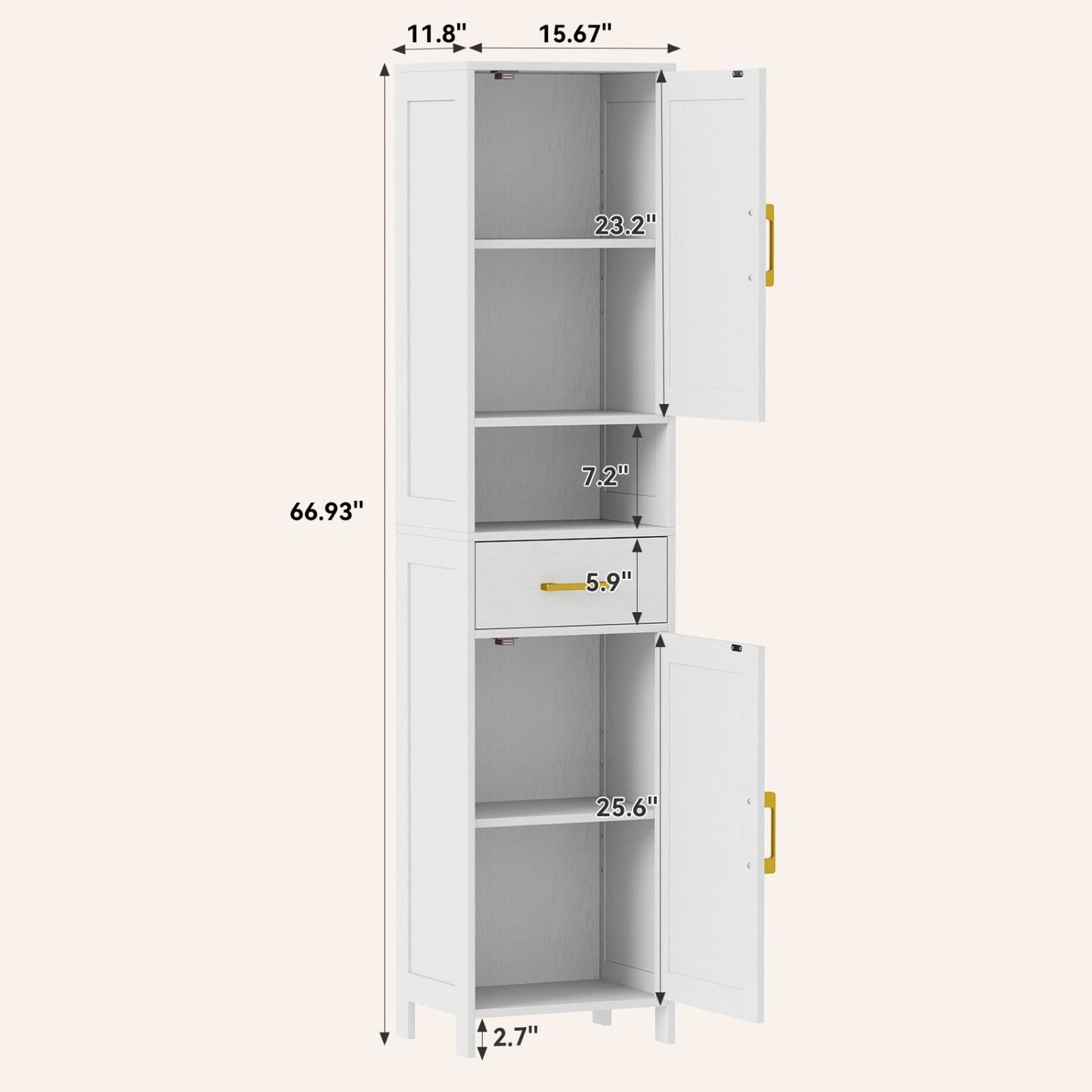 Tall Narrow Storage Cabinet, 2 Barn Doors With Drawer, Adjustable Shelves, Floor Cabinet For Bathroom, Living Room, Entryway, Kitchen