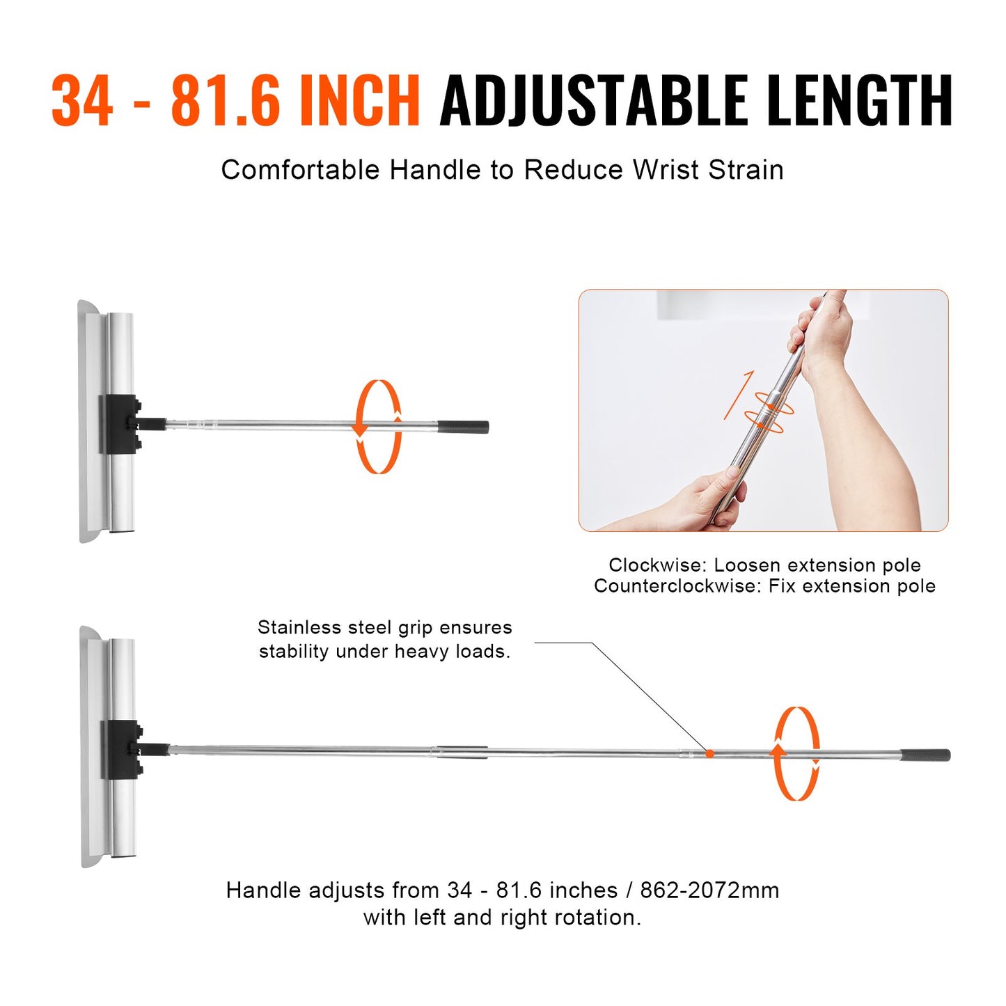 Drywall Skimming Blade Set, 7/10/14/16/24 In Skimming Blades + 34 - 81.6 In Extension Handle Pole, Stainless Steel Knife Professional Skim Coat Tools, For Gyprock/WallBoard/Plasterboard