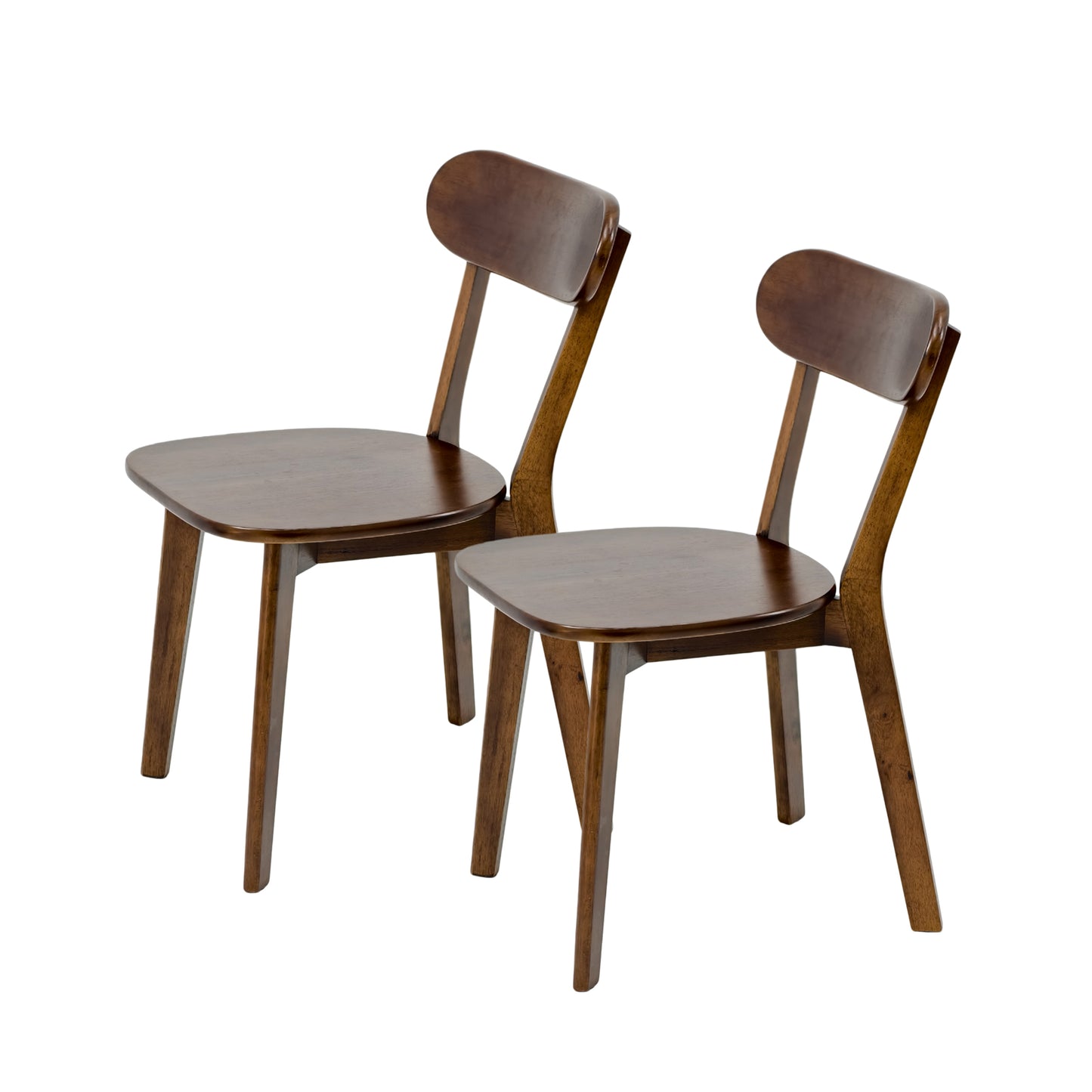 Natural Solid Wood Dining Chairs Set Of 2, Mid Century Modern Dining Chairs With Curved Backrest, Kitchen Chair With Adjustable Foot Pads For Dining Room, Kitchen, Living Room, Study, Walnut