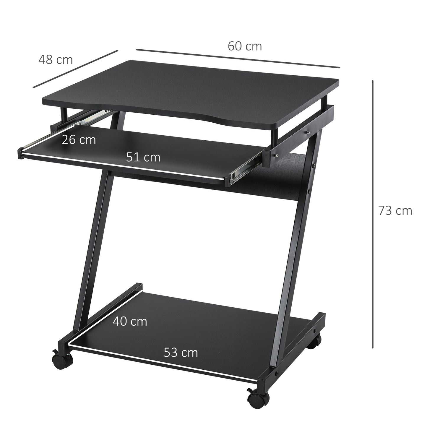 Movable Computer Desk With 4 Moving Wheels Sliding Keyboard Tray Home Office Workstation Black