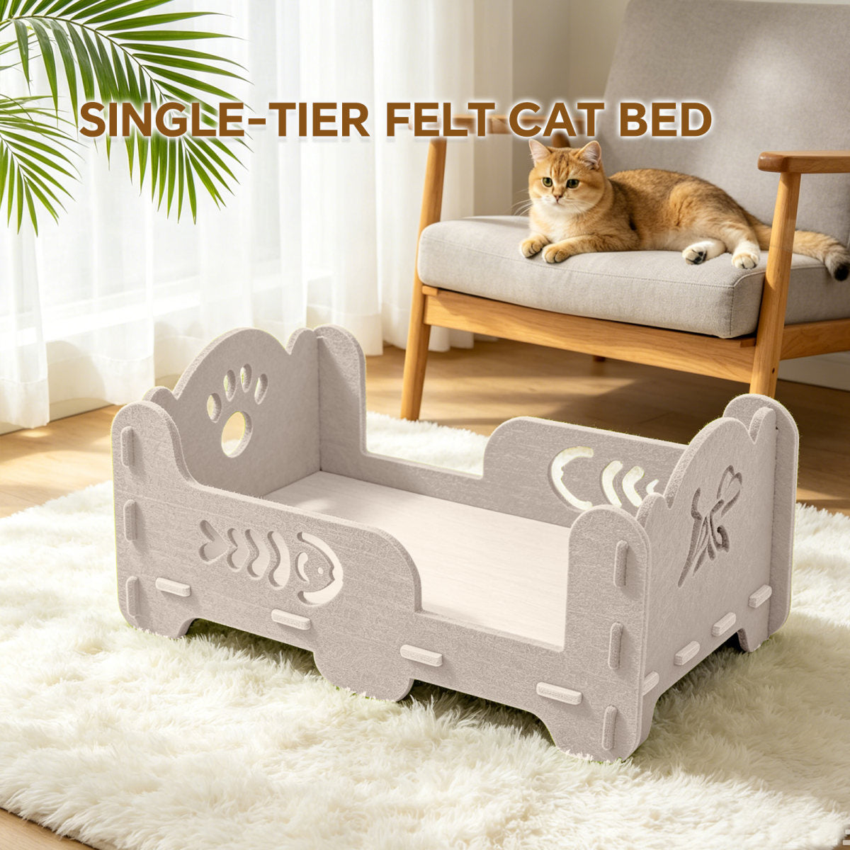 Elevated Felt Cat Bed Frame, Raised Open Cat Lounge Bed, Detachable Breathable Pet Sleeping Platform For Small Medium Cats