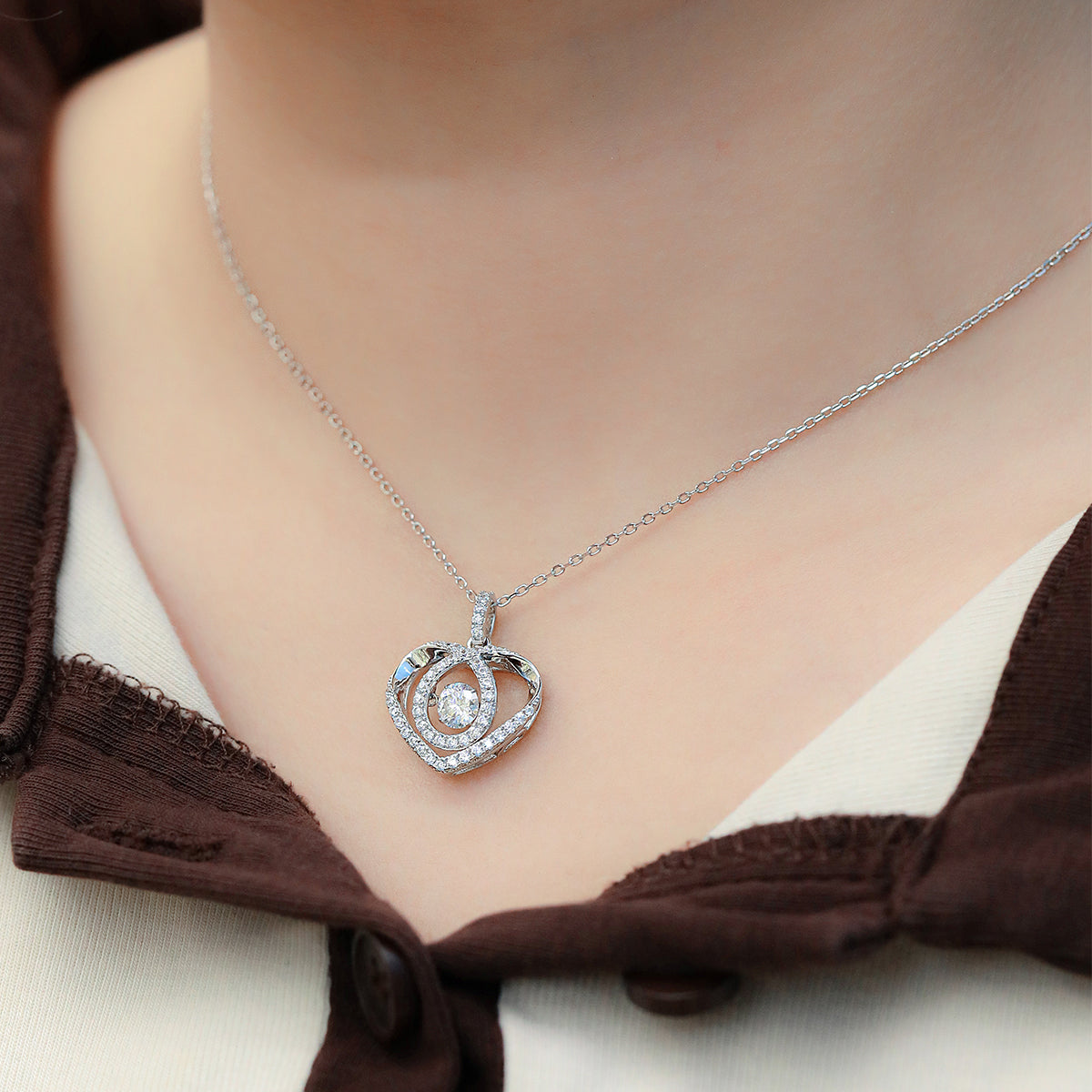S925 Sterling Silver 0.5ct D Color VVS1 Moissanite Open Heart Necklace 45cm Platinum Plated GRA Certified Gift Box