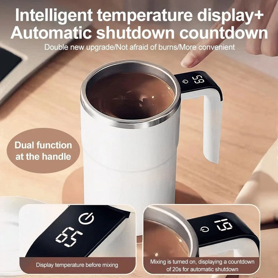 Digital Self Stirring Coffee Mug Auto Mixing Milk Tea Cup Magnetic Rechargeable White