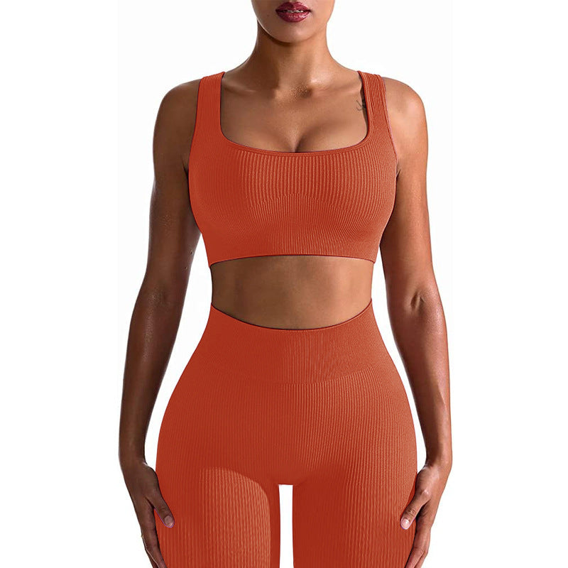 Seamless Yoga Training Threaded High-Elastic Fabric Outdoor Running Fitness Set For Women