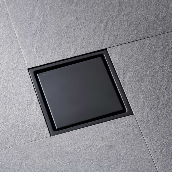 6 Inch Square Shower Drain With 2-in-1 Flat & Tile Insert Removable Cover, 304 Stainless Steel With Flange And Hair Strainer, Matte Black