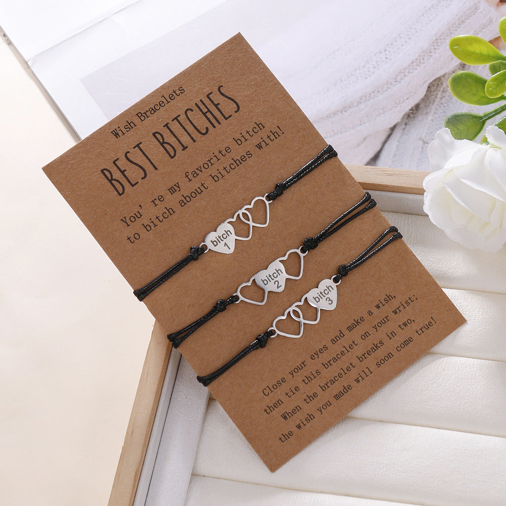 Best Bitch Card Bracelet Creative Stainless Steel Love Woven Bracelet