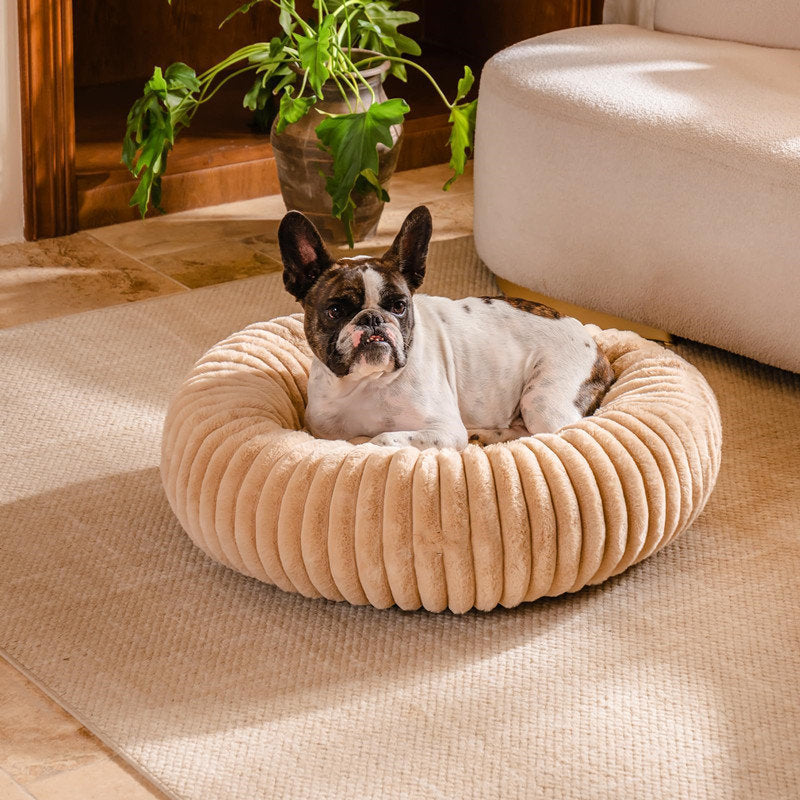 Pet Bed High-Grammage Vertical-Stripe Rabbit Fur Plush Mat Long-Haired Round Cat Winter Warm Dog House