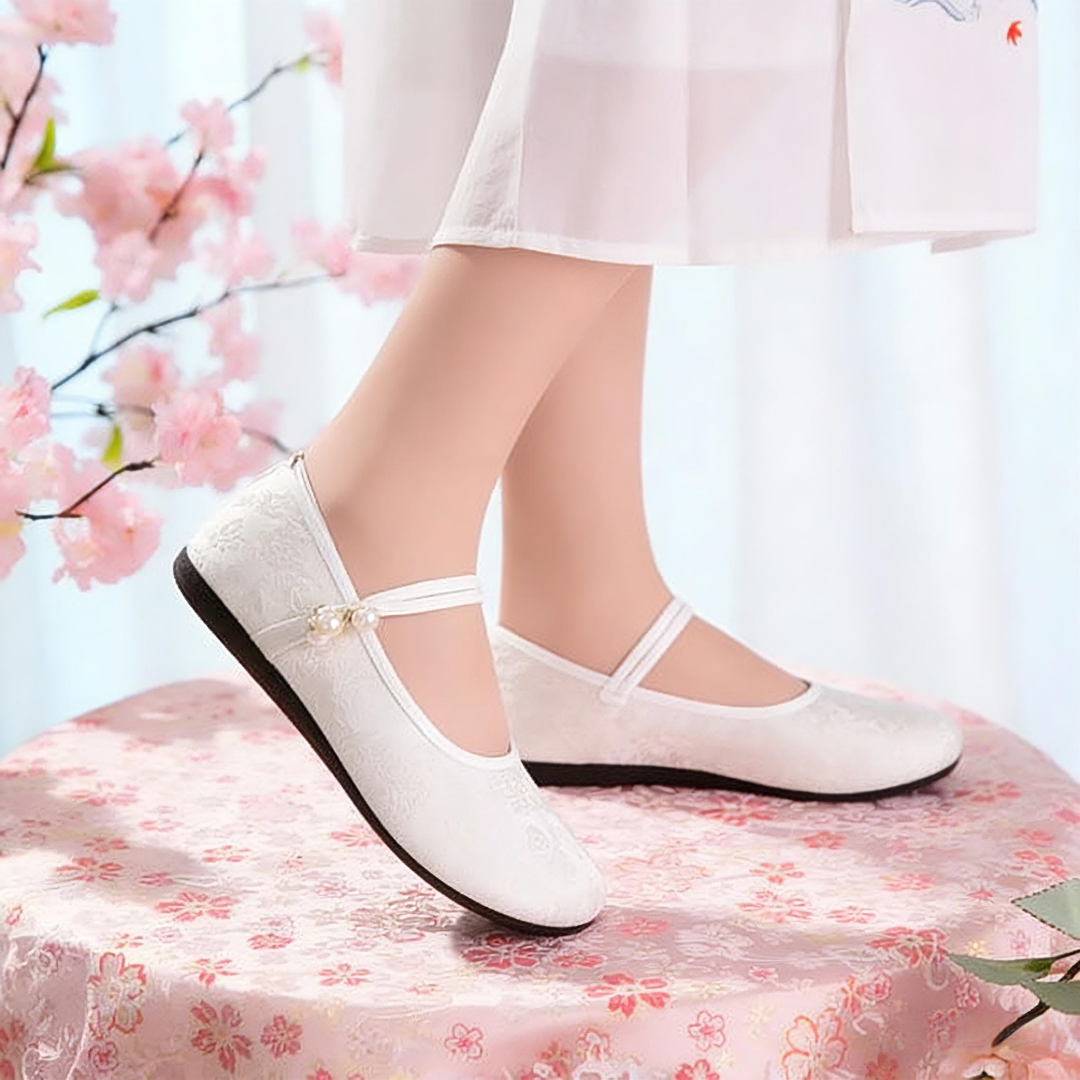 Spring & Summer Chinese Style Satin Shallow Flats -Soft Sole Breathable Mary Jane Cloth Shoes With Elegant Jacquard Texture, Perfect For Qipao & Hanfu Styling For Women