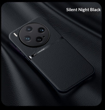 Light Luxury Leather-Grain Magnetic Car Mount Lens-Cover Full-Body Drop-Resistant Protective Case