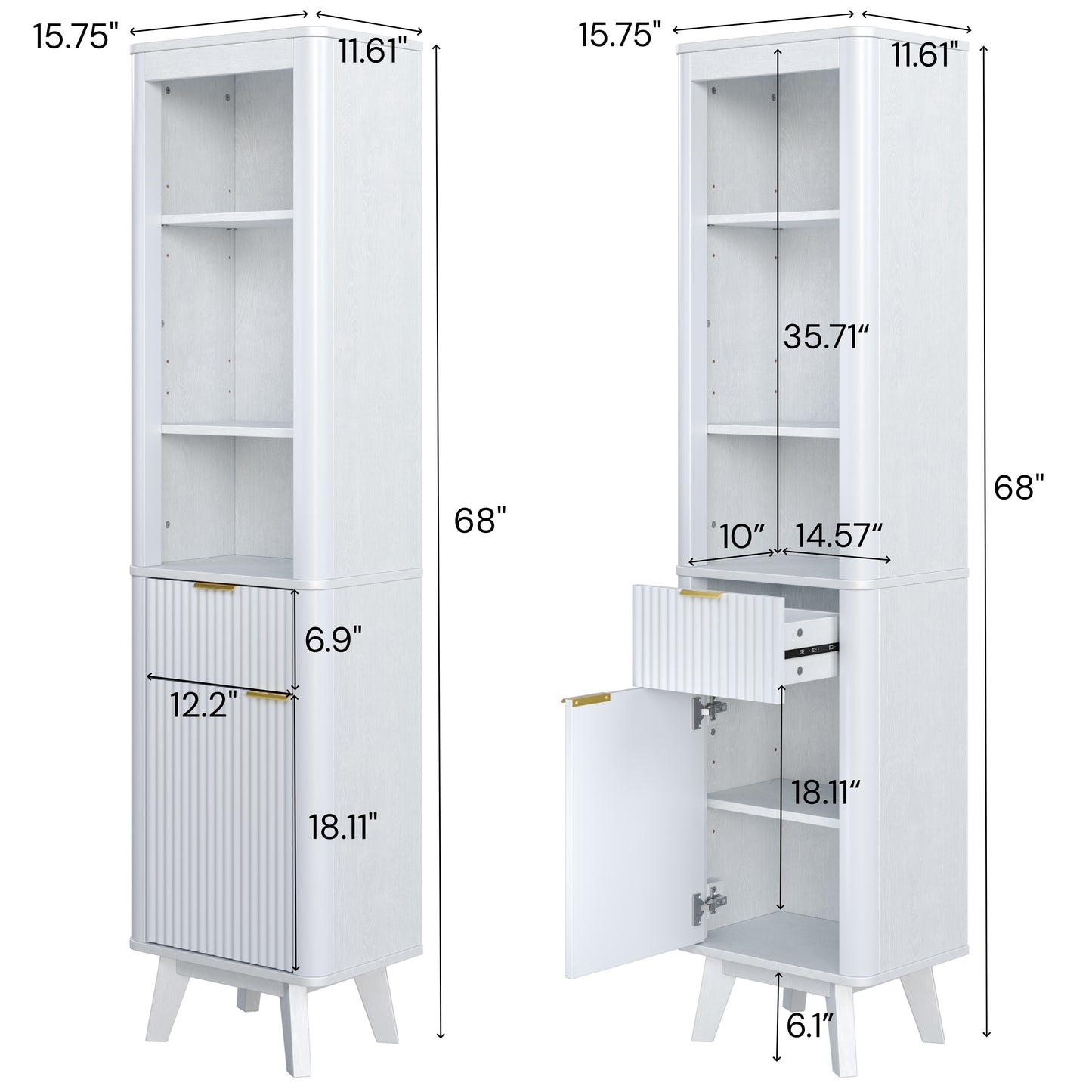 68  H Tall Bathroom Storage Cabinet With  Adjustable Shelves And One Drawer & Door, Storage Cabinet For Bathroom, Living Room, Entryway & Kitchen, White