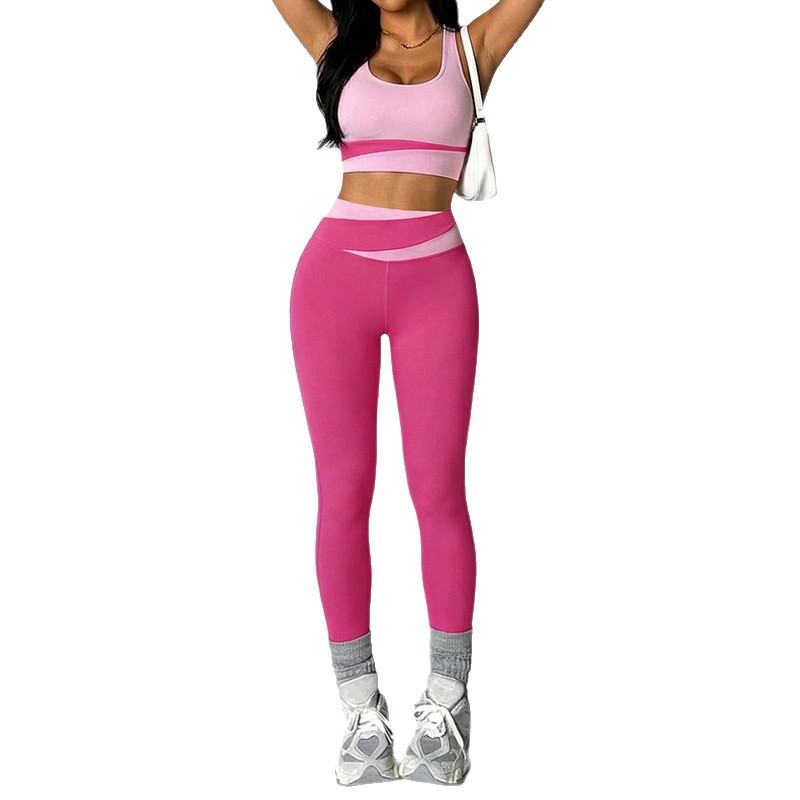 Color-block Vest And High-waisted Yoga Pants Two-piece Set